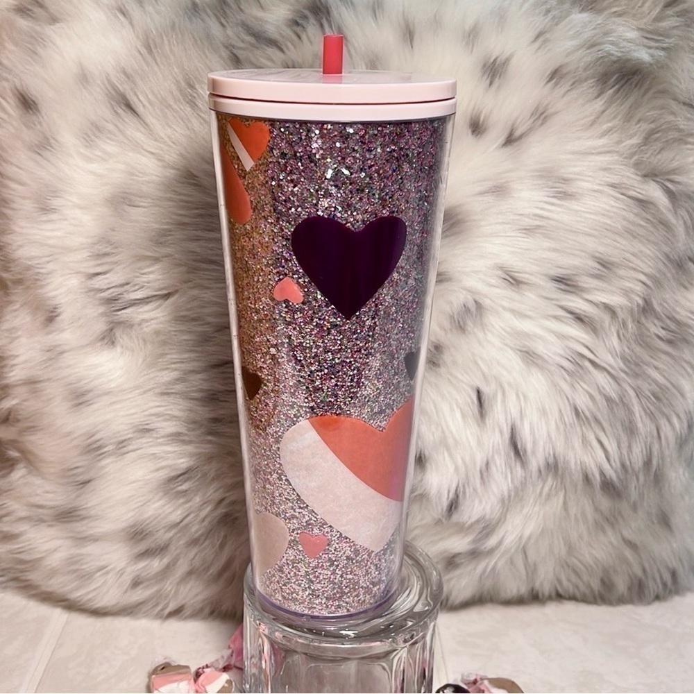 Starbucks Pink Glitter Limited Edition Valentine’s Hearts 24oz Tumbler New - Picture 6 of 17